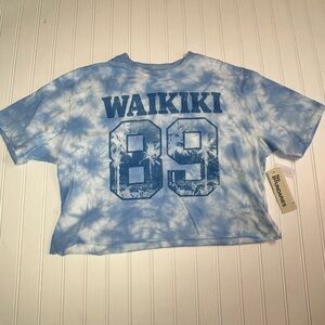 Waikiki M 8-10 Light Blue Tie-Dye "89" Women's Crop T-shirt NWT